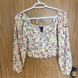 Floral Long Sleeve Tie Back Top